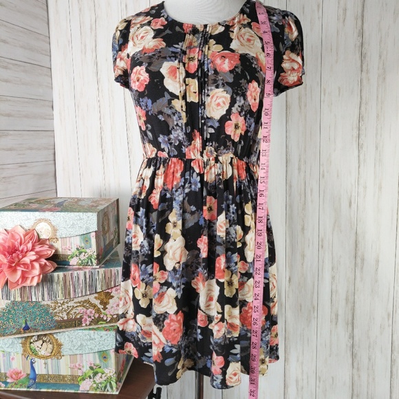 F21 Forever 21 black floral print dress d40 - Picture 4 of 8